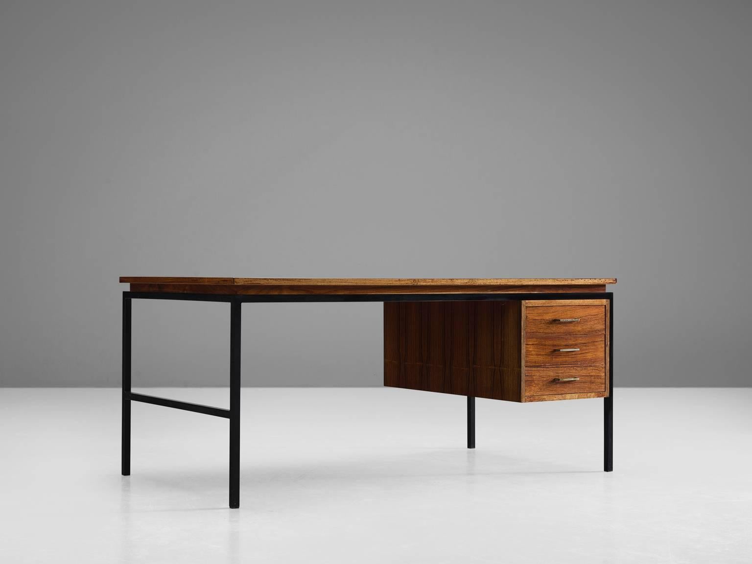 Mid-20th Century Danish Desk in Rosewood and Black Steel Frame