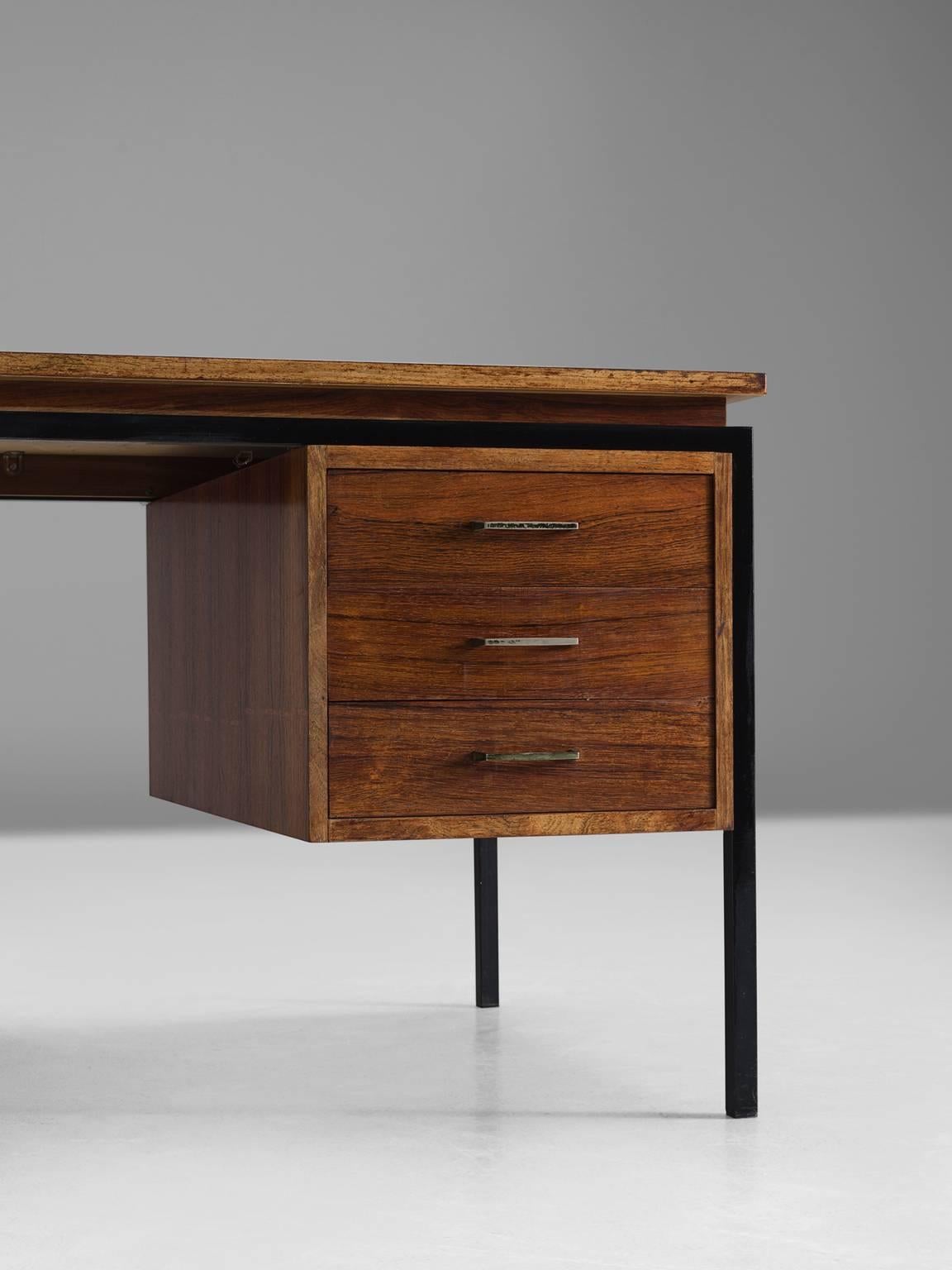 Danish Desk in Rosewood and Black Steel Frame 2