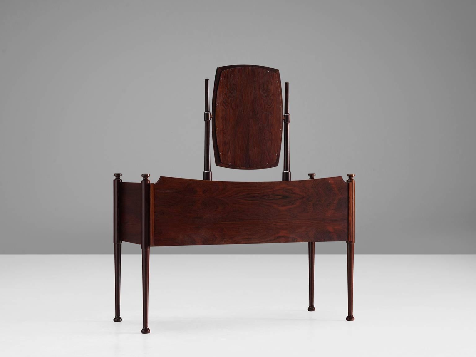 Mid-20th Century Danish Free Standing Vanity Table in Rosewood and Brass, 1950s