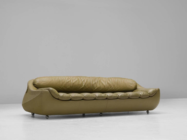 Set of Two Olive Green Leather Sofas For Sale at 1stdibs