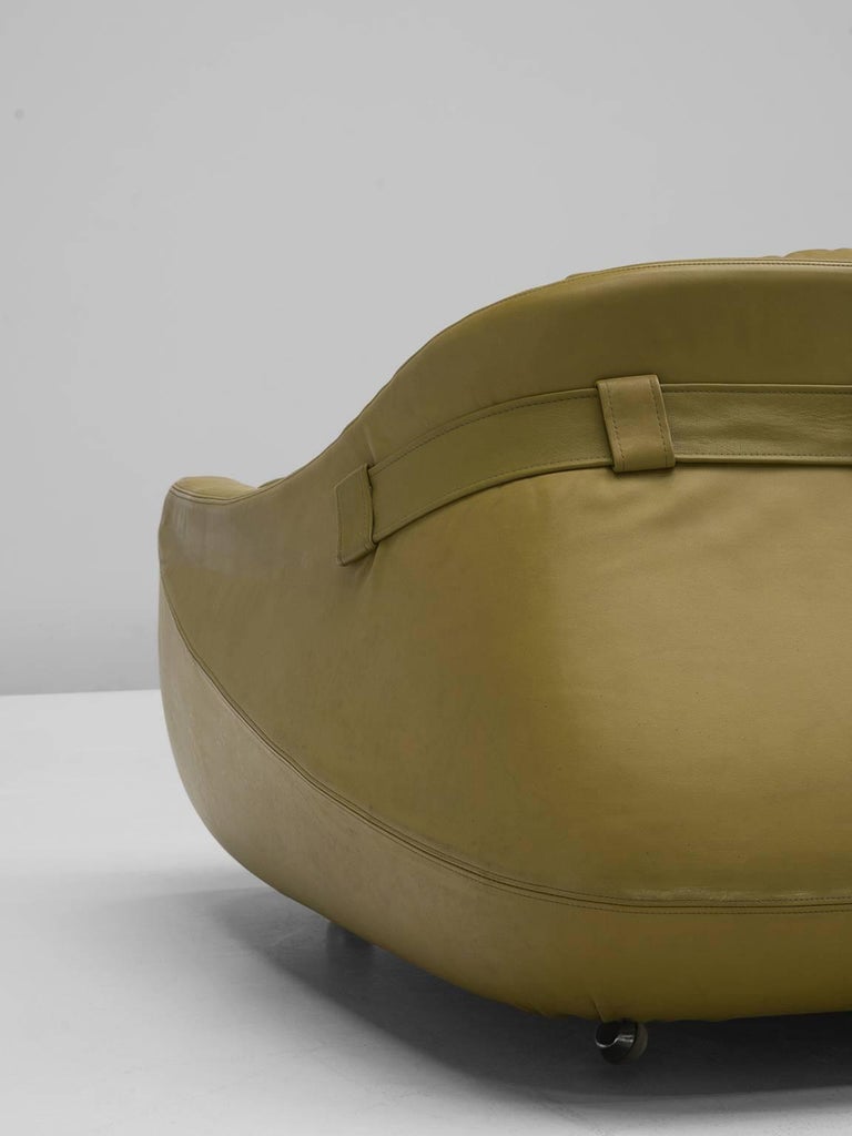 Set of Two Olive Green Leather Sofas For Sale at 1stdibs