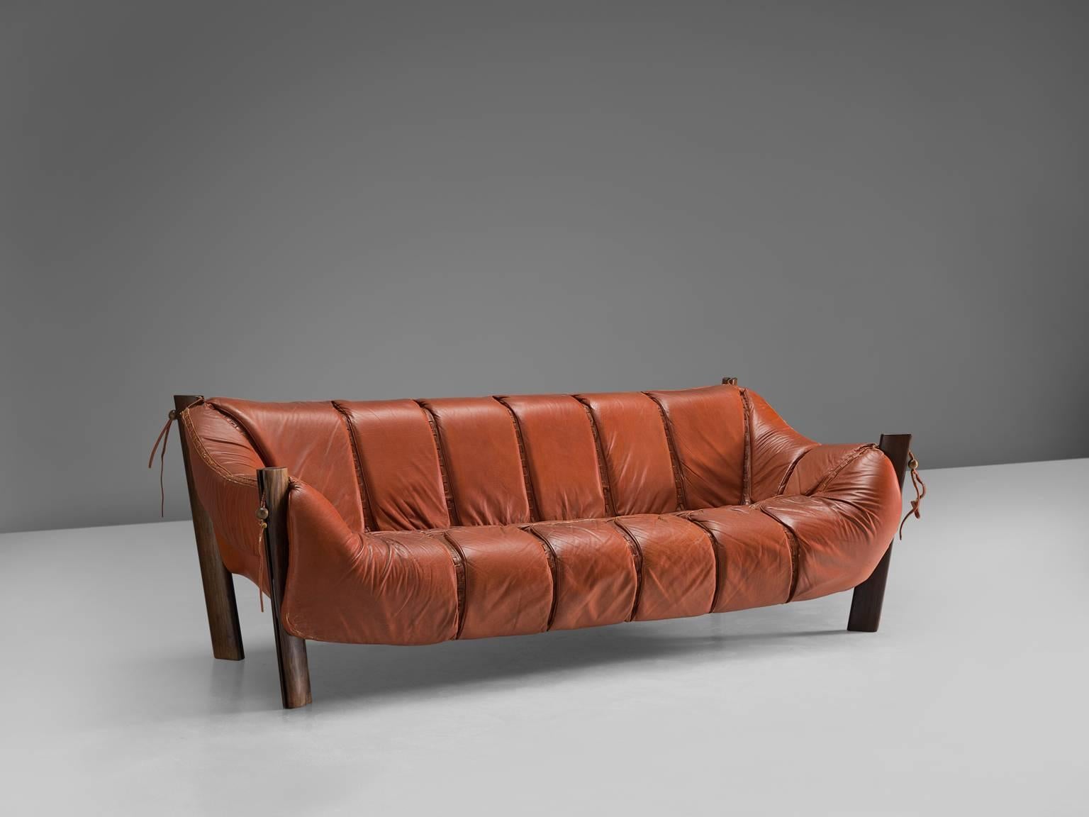 Mid-Century Modern Percival Lafer Three-Seat Sofa in Red Leather