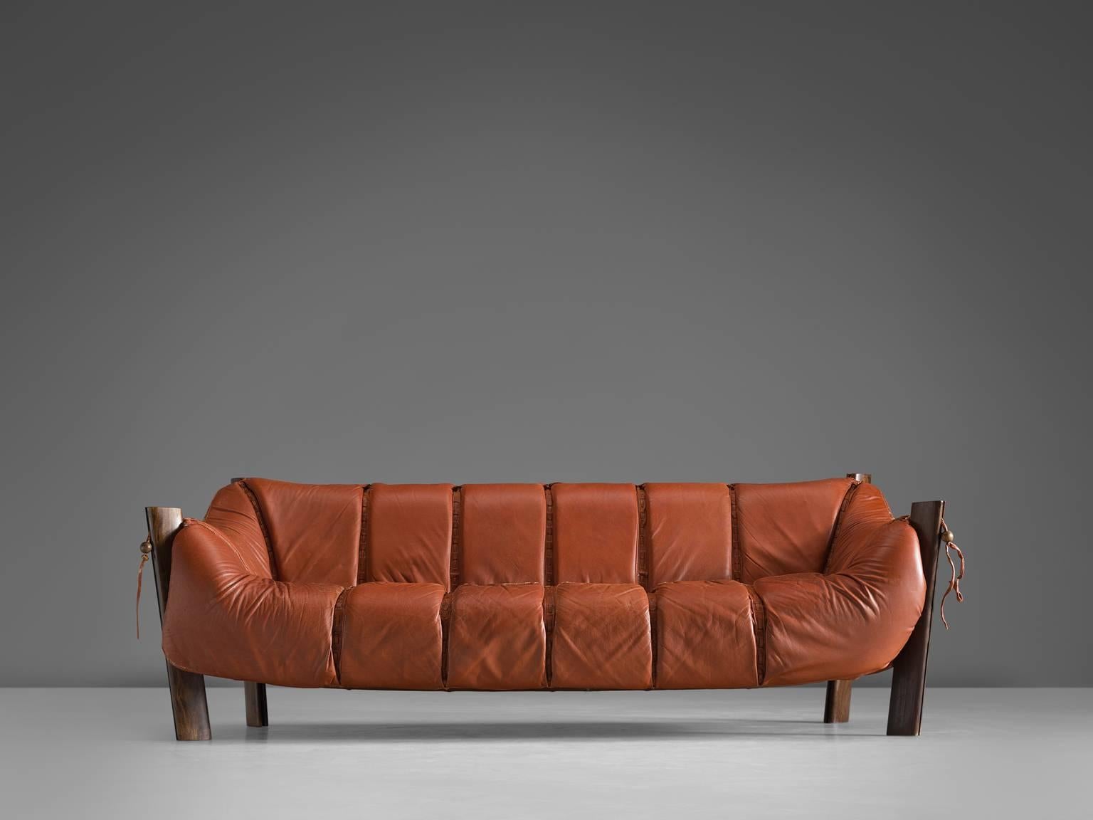 Brazilian Percival Lafer Three-Seat Sofa in Red Leather