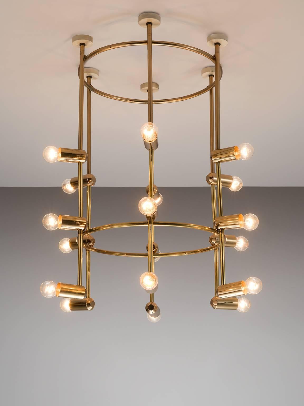 Mid-Century Modern Large Round Brass Swiss Chandelier, 1960s