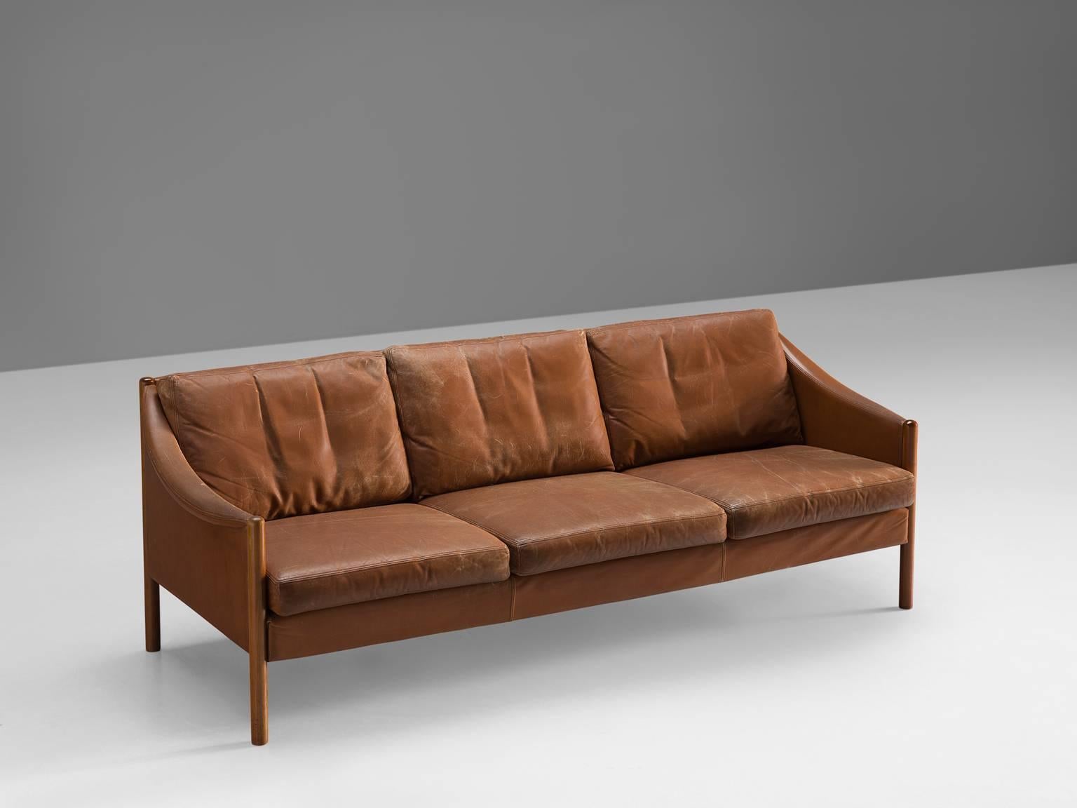 Scandinavian Modern Danish Cognac Leather Sofa