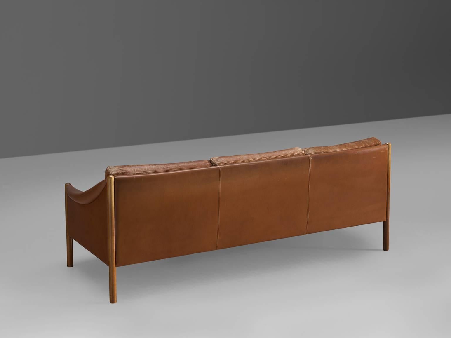 Mid-20th Century Danish Cognac Leather Sofa