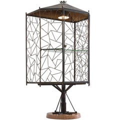 Italian Art Deco Pedestal Showcase in Brass and Marble