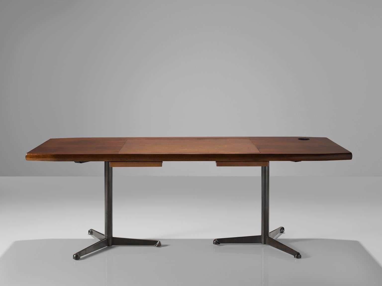 Mid-Century Modern Osvaldo Borsani Writing Table in and Leather for Tecno