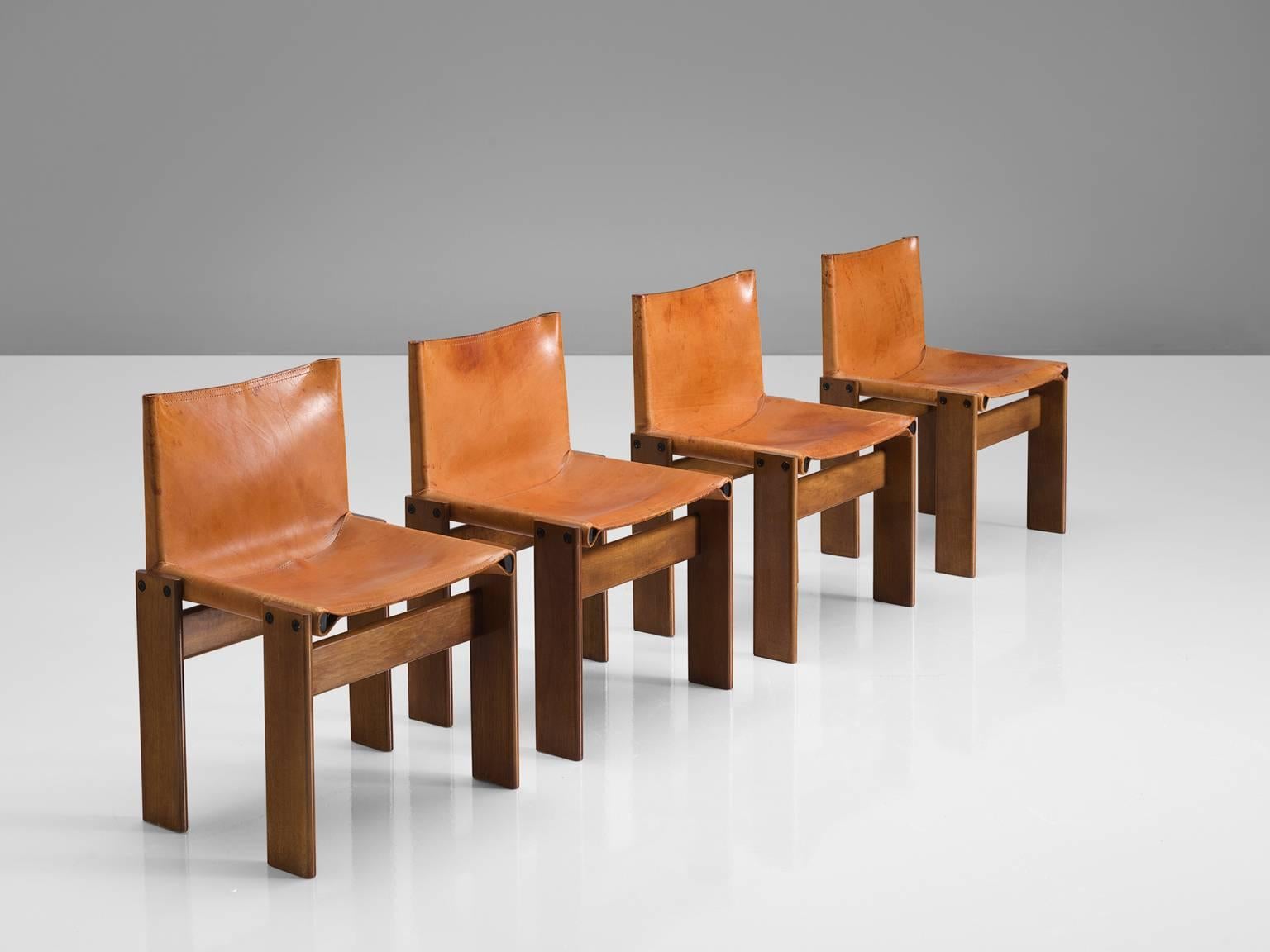 Mid-Century Modern Scarpa Monk Chairs in Patinated Cognac Leather
