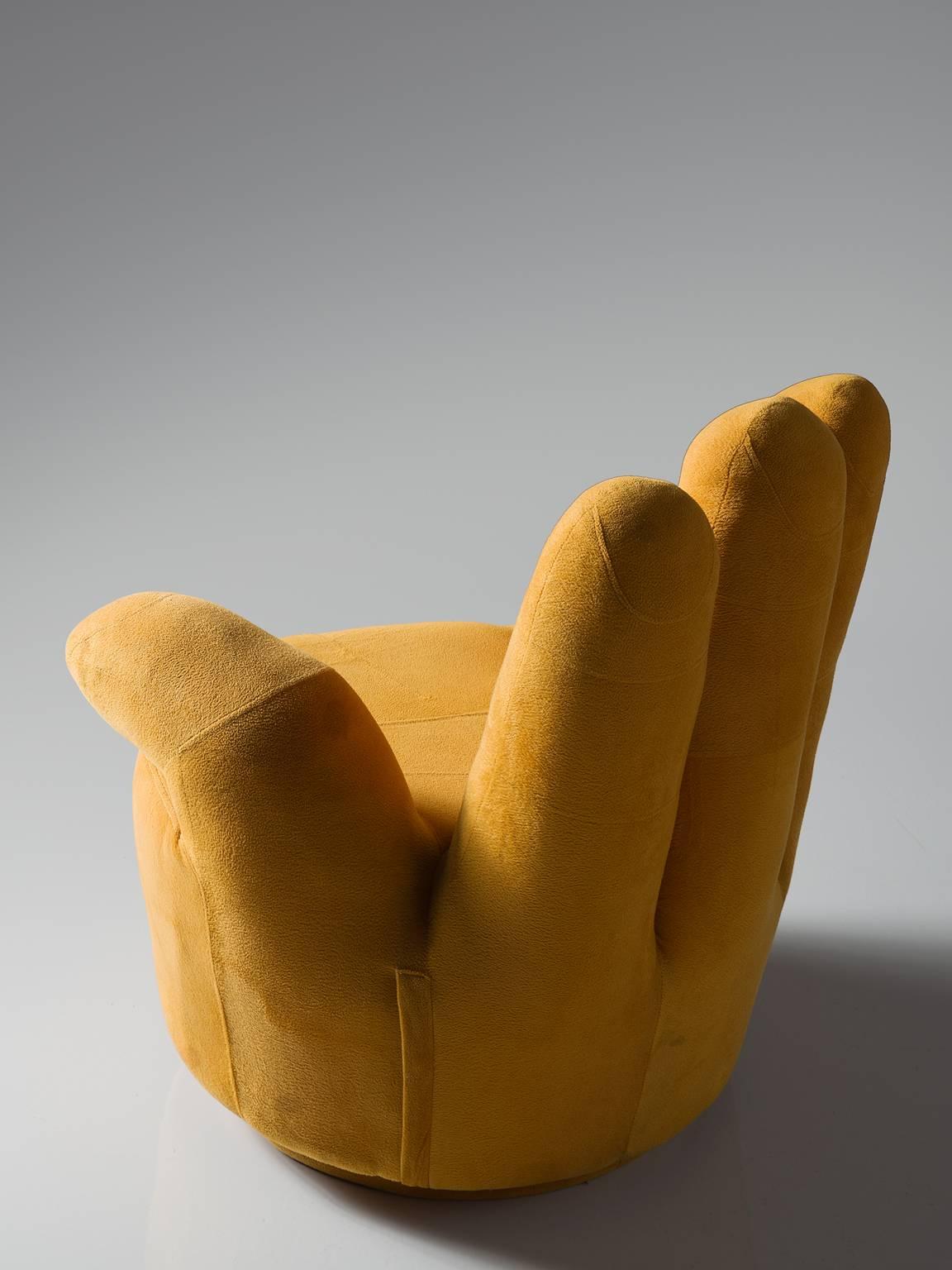 Post-Modern Reupholstered Orange Hand Shaped Lounge Chair