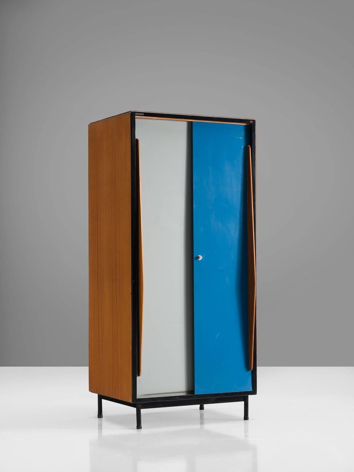 Willy Van Der Meeren for Tubax, cabinet, in wood, mahogany and metal, Belgium, design 1952. 

Nice early example of Industrial Design from the Belgium modernist stream, designed by Willy Van Der Meeren. Originally designed for use in school