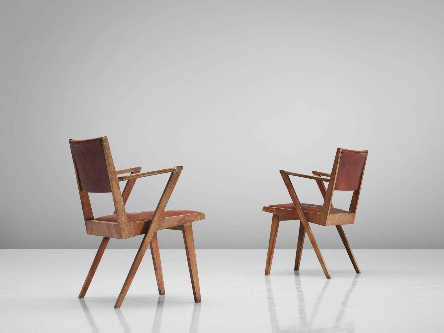 De Coene Set of Ten Armchairs in Leather and Oak In Good Condition In Waalwijk, NL