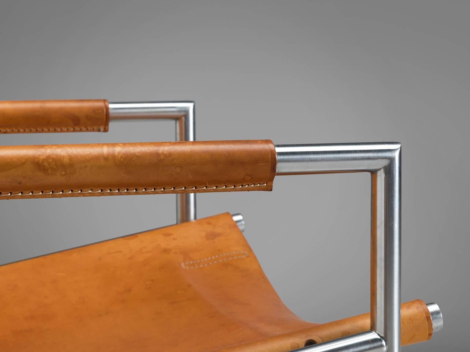 Martin Visser Easy Chairs in Steel and Cognac Leather for 't Spectrum 1