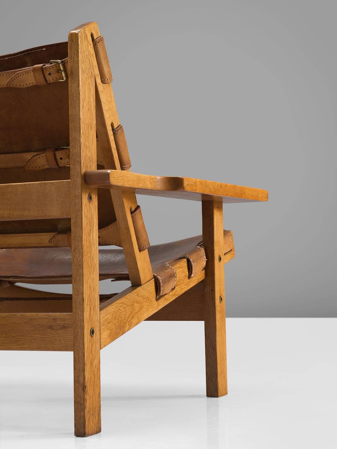 Mid-20th Century Erling Jessen Cognac Leather and Oak Lounge Chair
