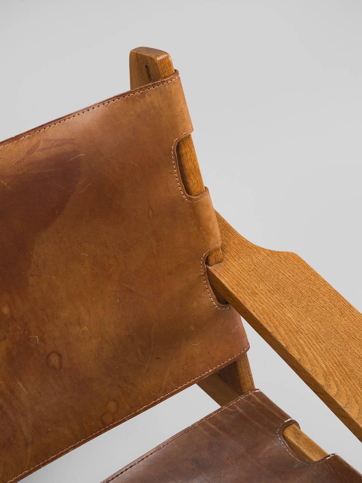 Erling Jessen Cognac Leather and Oak Lounge Chair 1