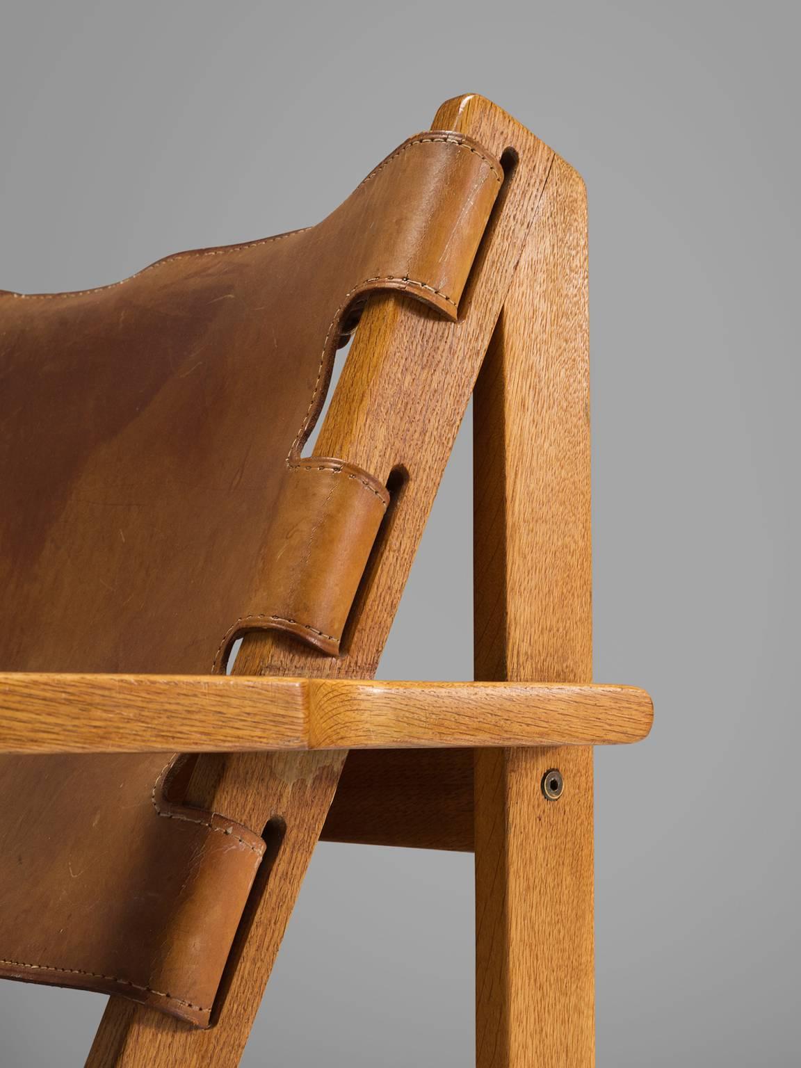 Erling Jessen Cognac Leather and Oak Lounge Chair 3