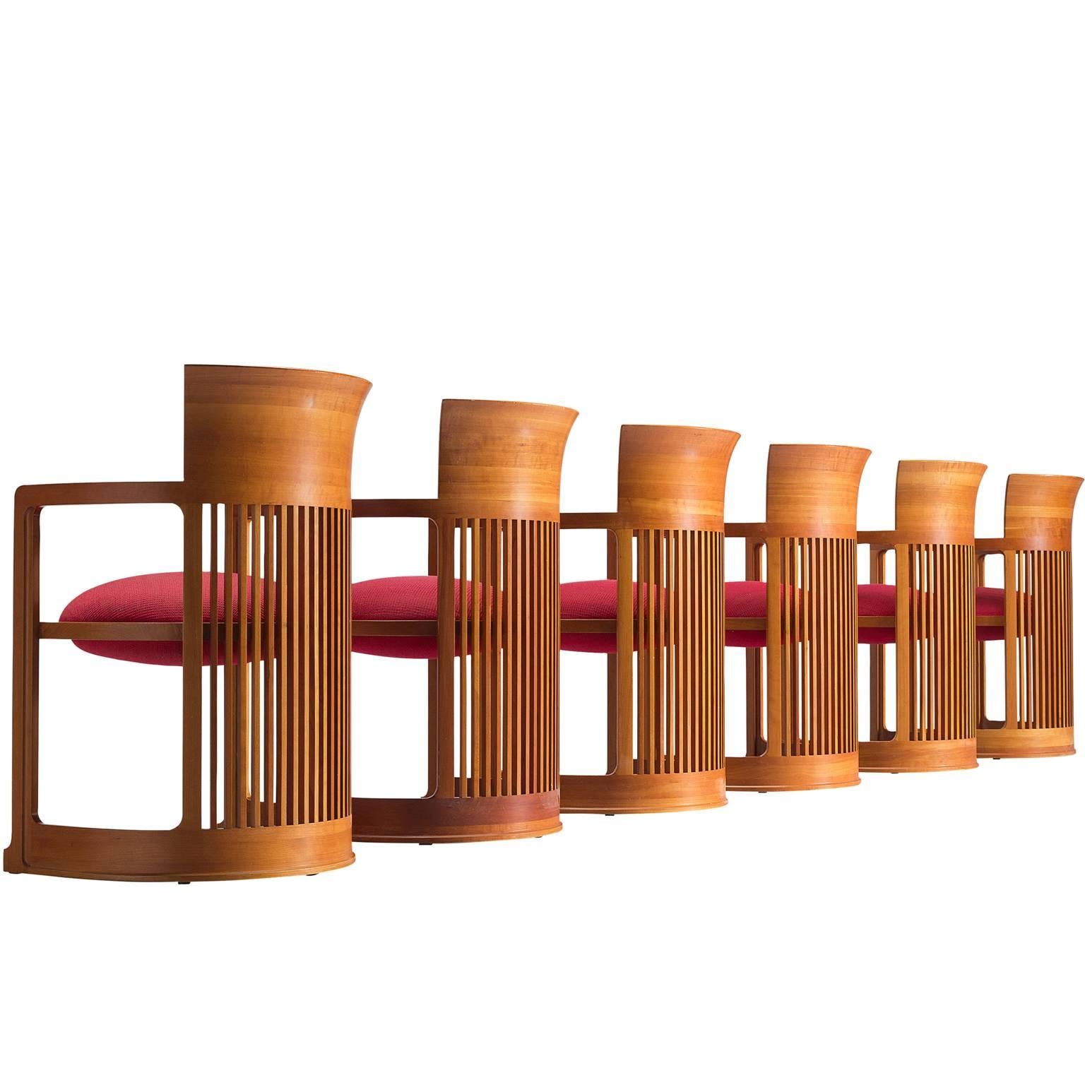 Frank Lloyd Wright Cherry Barrel Chairs for Cassina