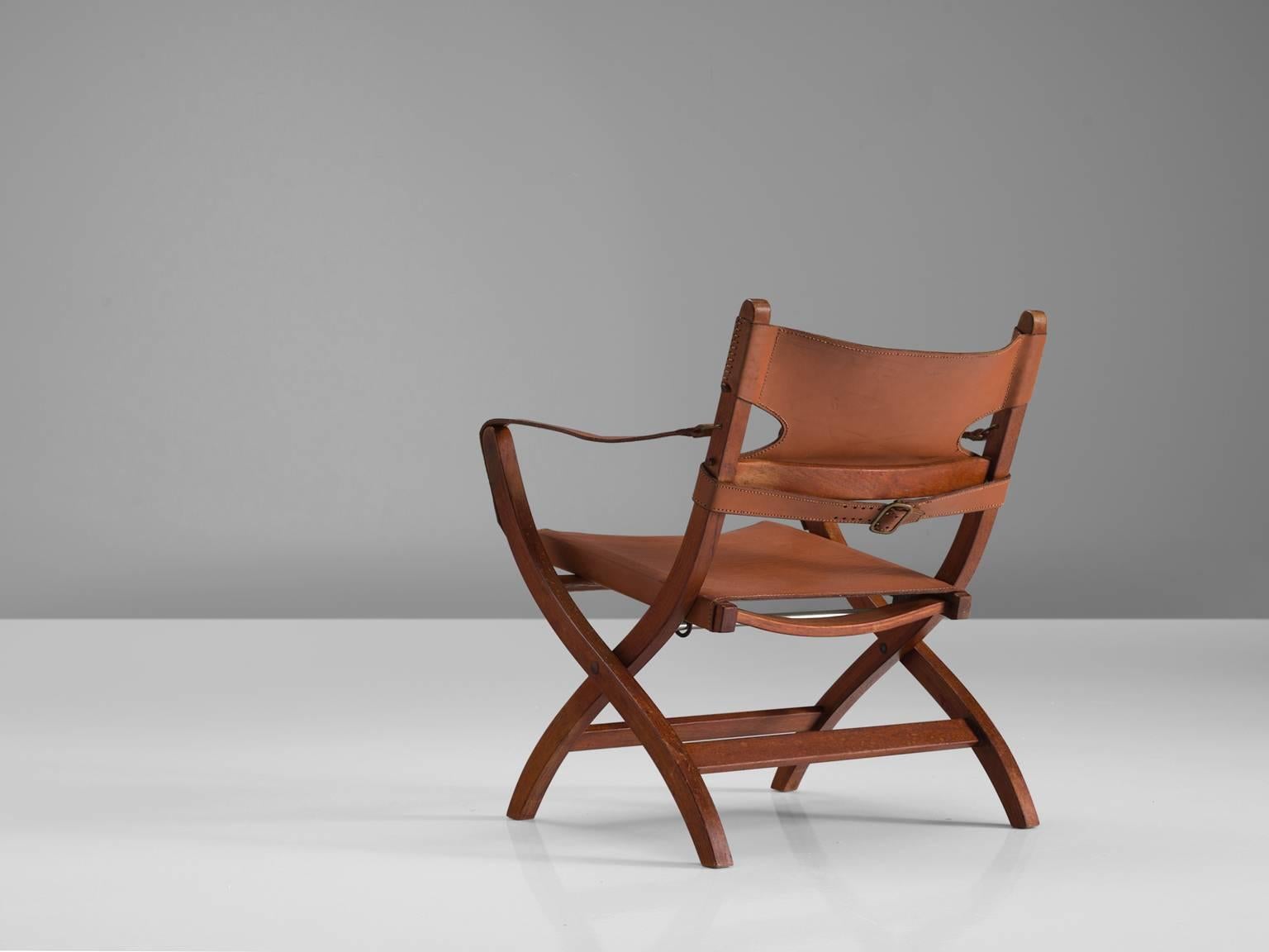 Scandinavian Modern Poul Hundevad 'Campaign' X-Chairs in Cognac Leather