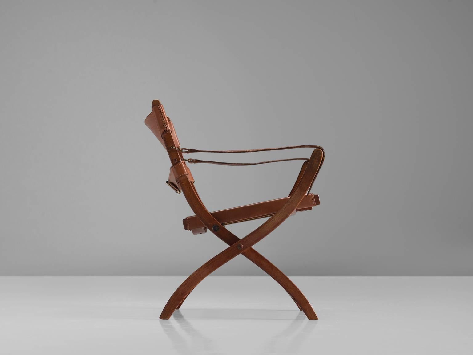 Danish Poul Hundevad 'Campaign' X-Chairs in Cognac Leather