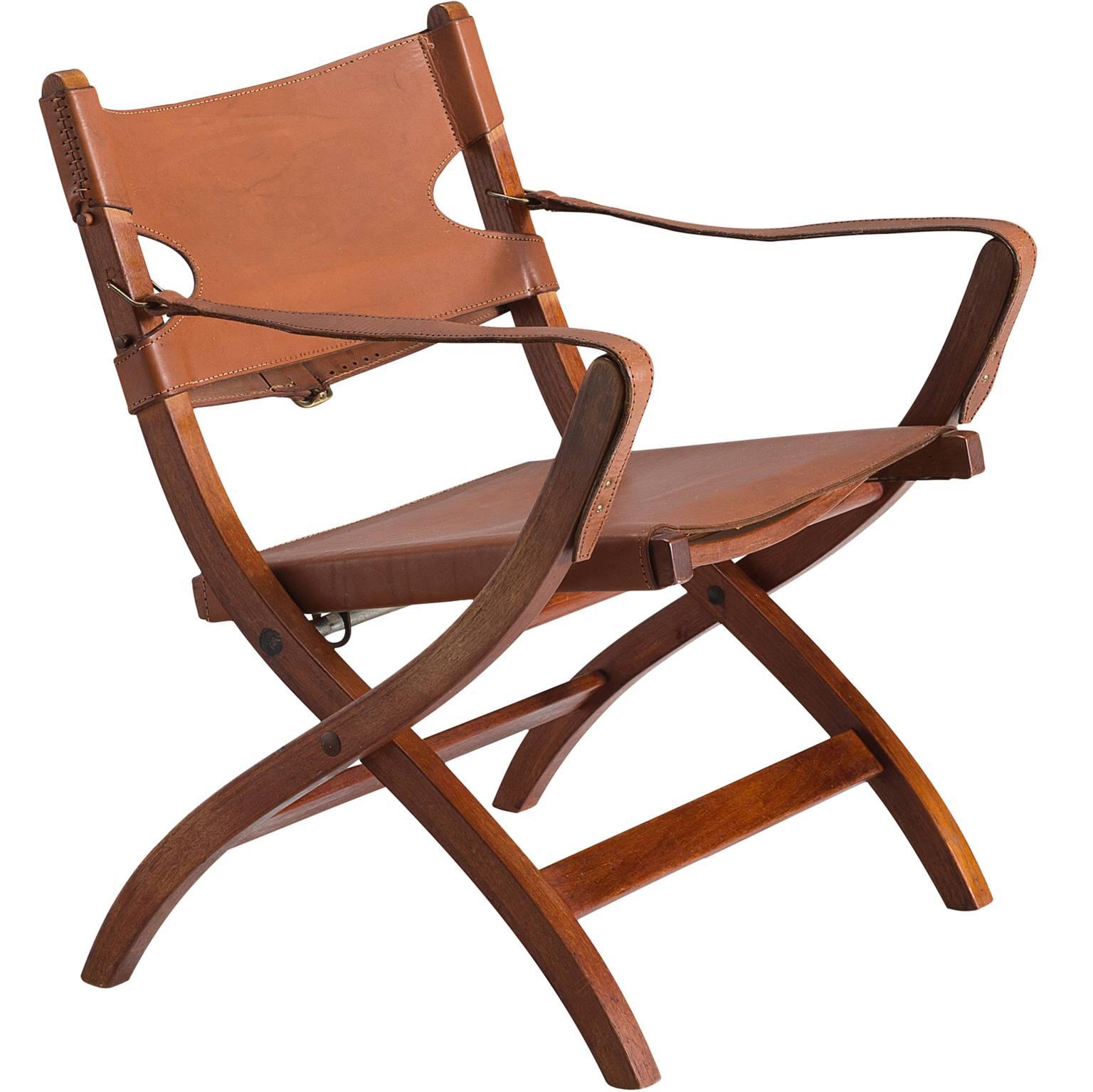 Poul Hundevad 'Campaign' X-Chairs in Cognac Leather