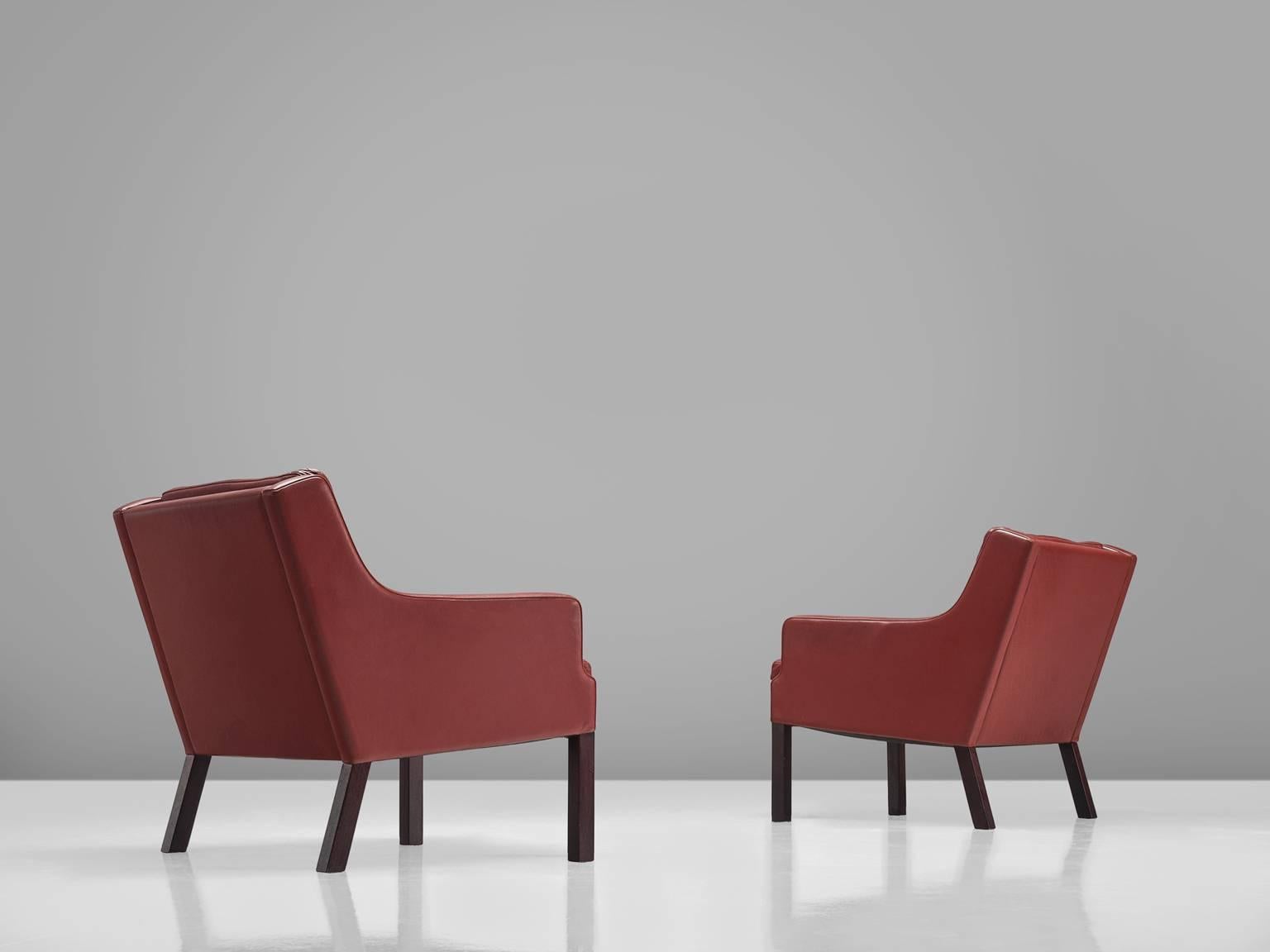 Mid-20th Century Danish Set of Armchairs with Original Red Leather