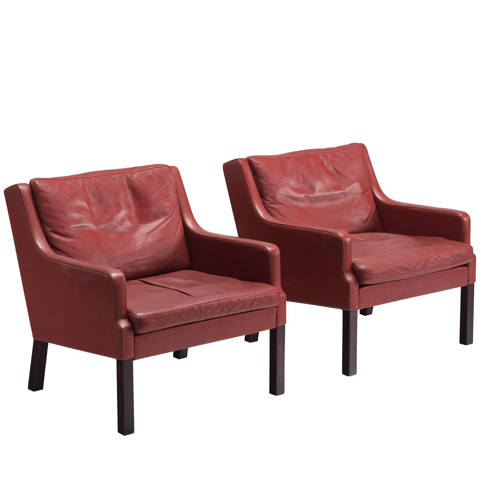Danish Set of Armchairs with Original Red Leather