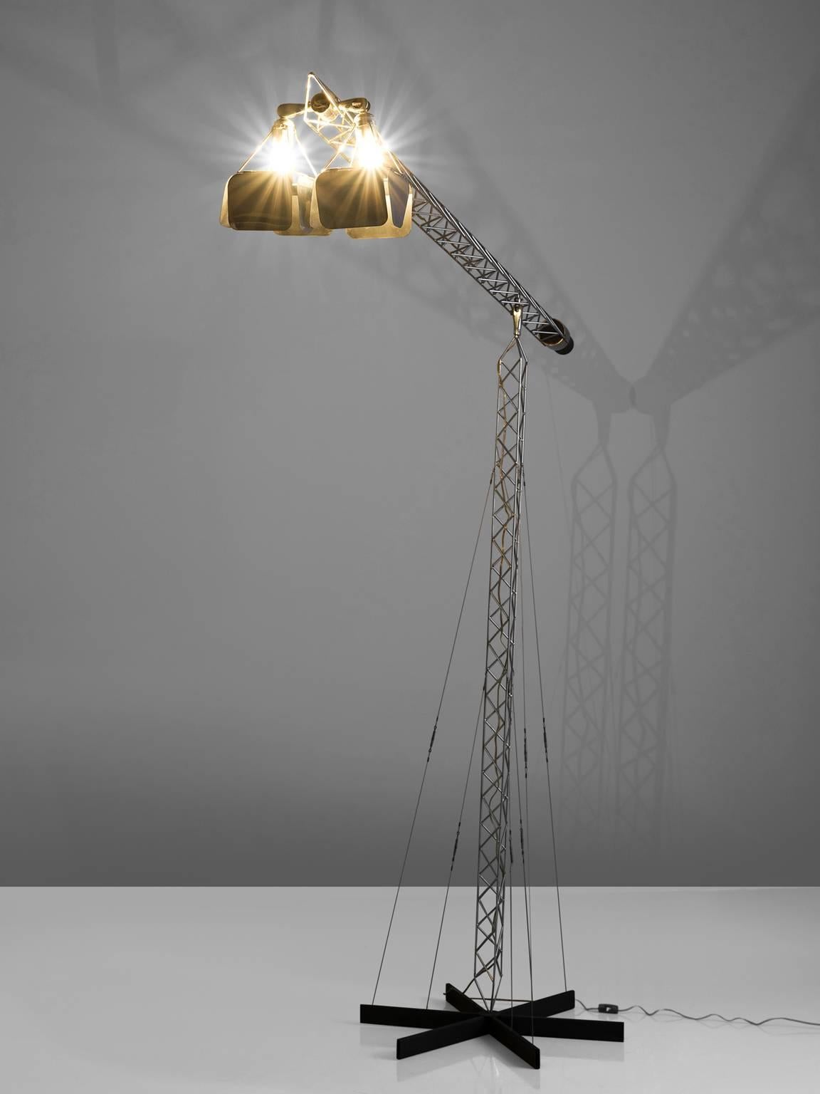 Post-Modern Curtis Jeré Crane Floor Lamp in Steel