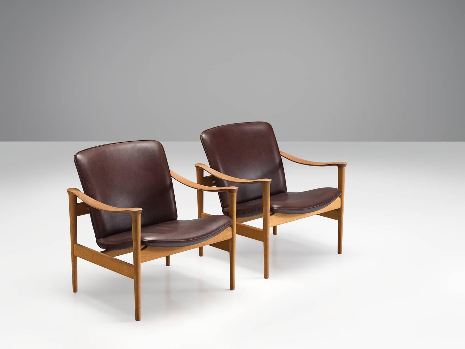 Scandinavian Modern Fredrik A. Kayser Norwegian Oak Easy Chairs