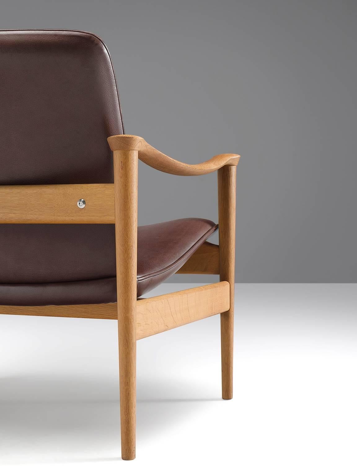 Faux Leather Fredrik A. Kayser Norwegian Oak Easy Chairs