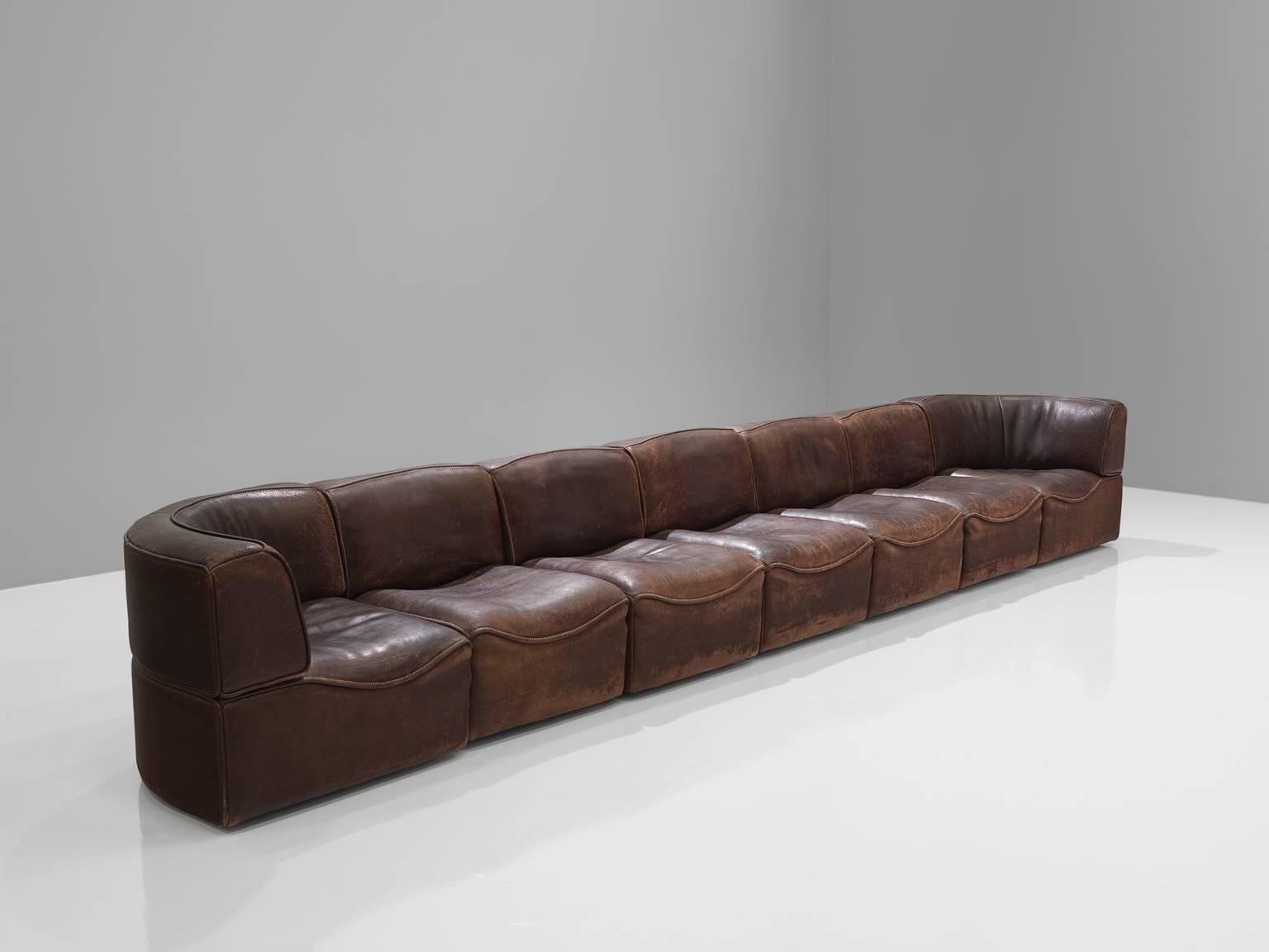 Mid-Century Modern Sectional De Sede DS-15 in Dark Brown Buffalo Leather