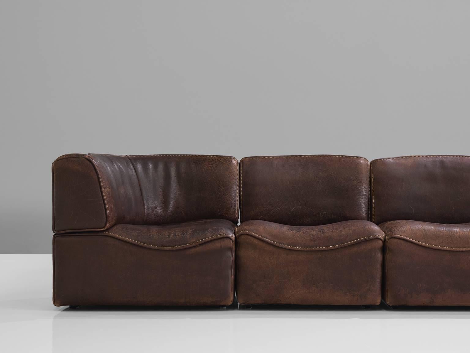 Late 20th Century Sectional De Sede DS-15 in Dark Brown Buffalo Leather