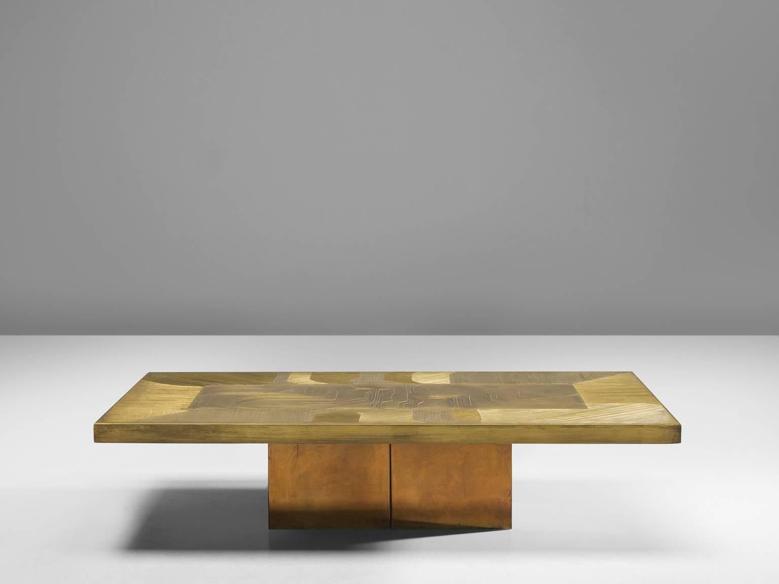 Mid-Century Modern Belgian Etched Brass Coffee Table by Jenatzy, circa 1980