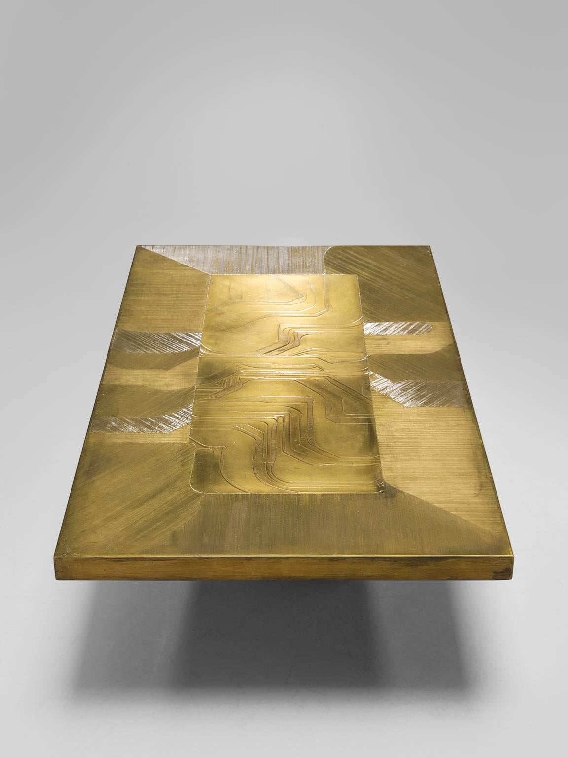 Late 20th Century Belgian Etched Brass Coffee Table by Jenatzy, circa 1980