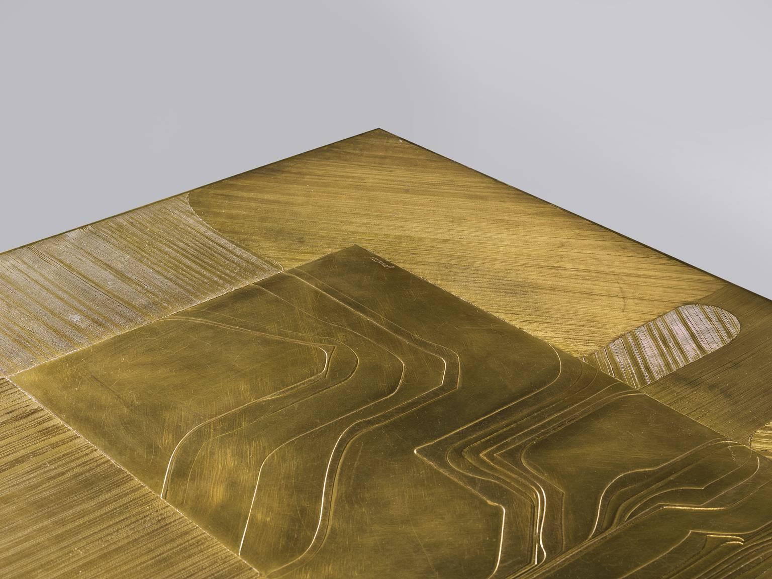 Belgian Etched Brass Coffee Table by Jenatzy, circa 1980 1