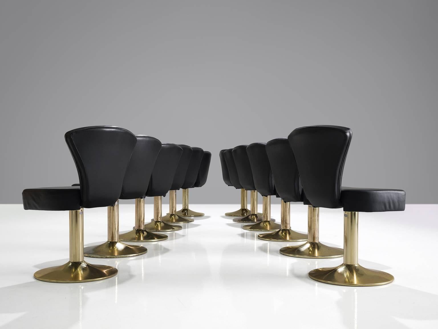 Italian Set of 12 'Florence' Stools in Black Faux Leather
