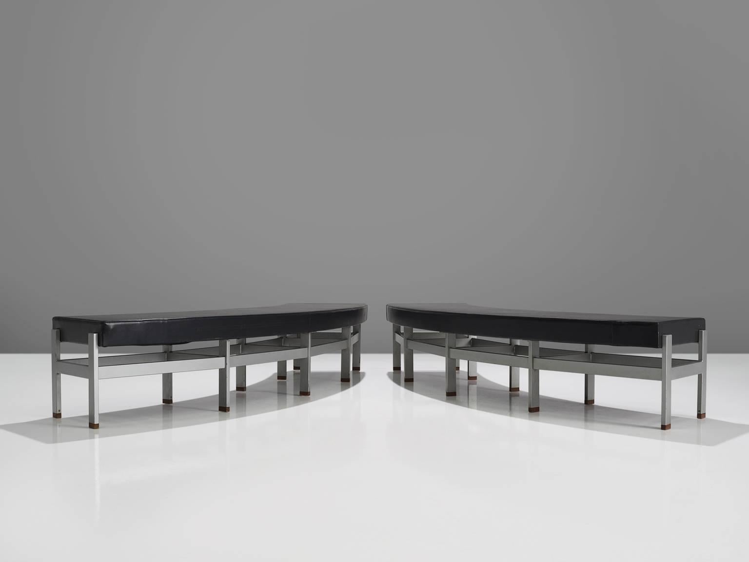Set of Three Curved Black Leatherette Benches In Good Condition In Waalwijk, NL