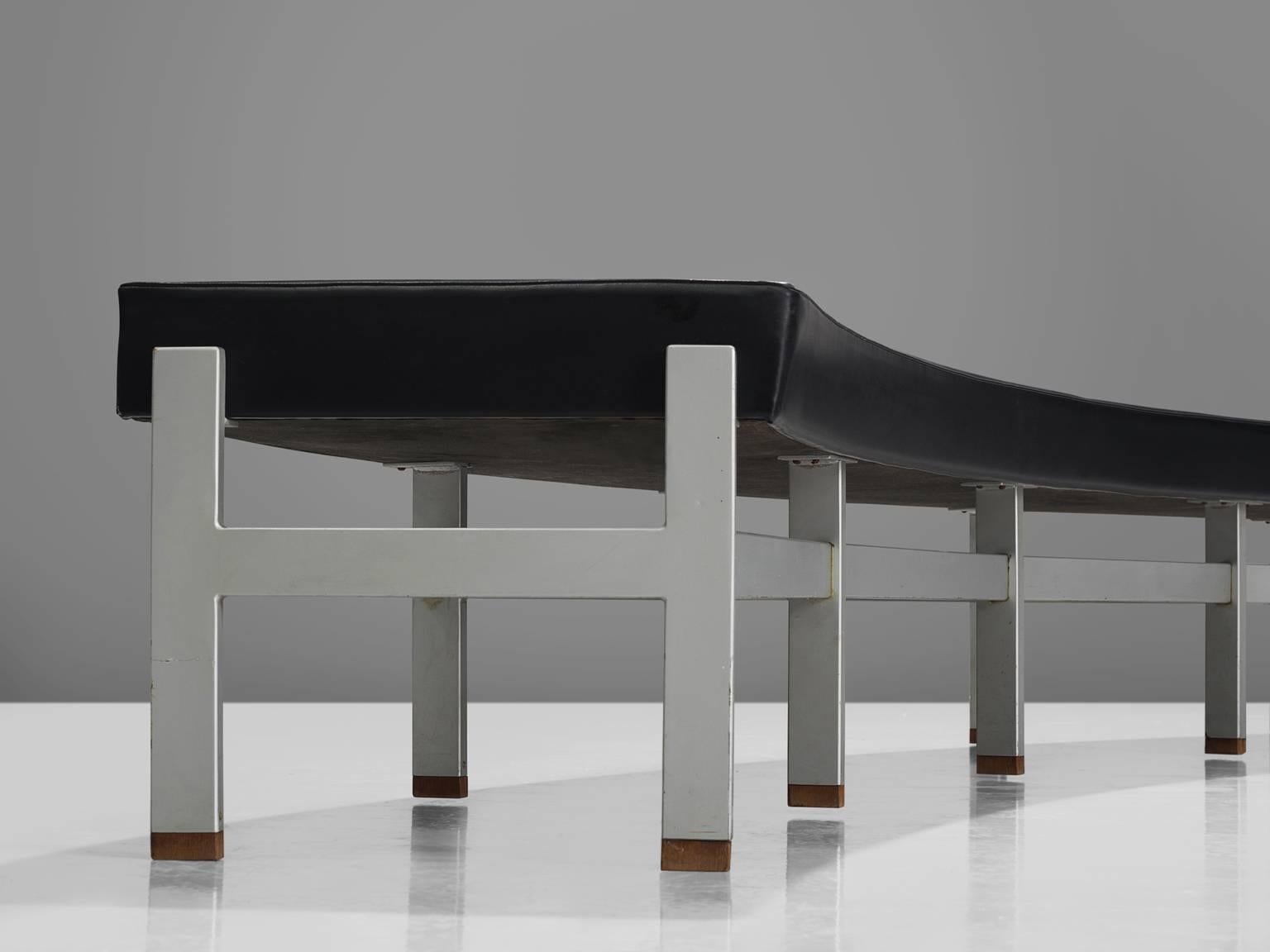 Steel Set of Three Curved Black Leatherette Benches