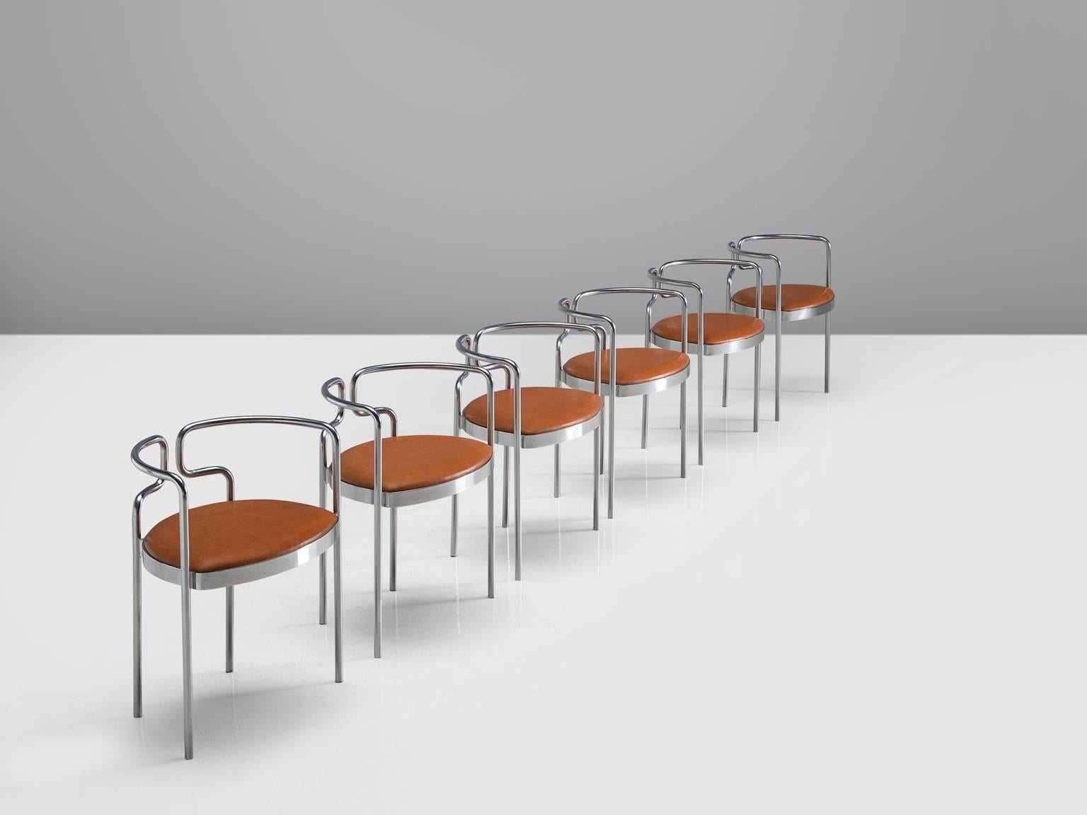 Danish Henning Larsen for Fritz Hansen Tubular Leather Chairs