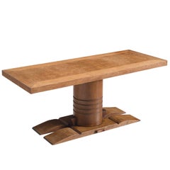 Art Deco Dudouyt Pedestal Side Table in Oak, 1940s