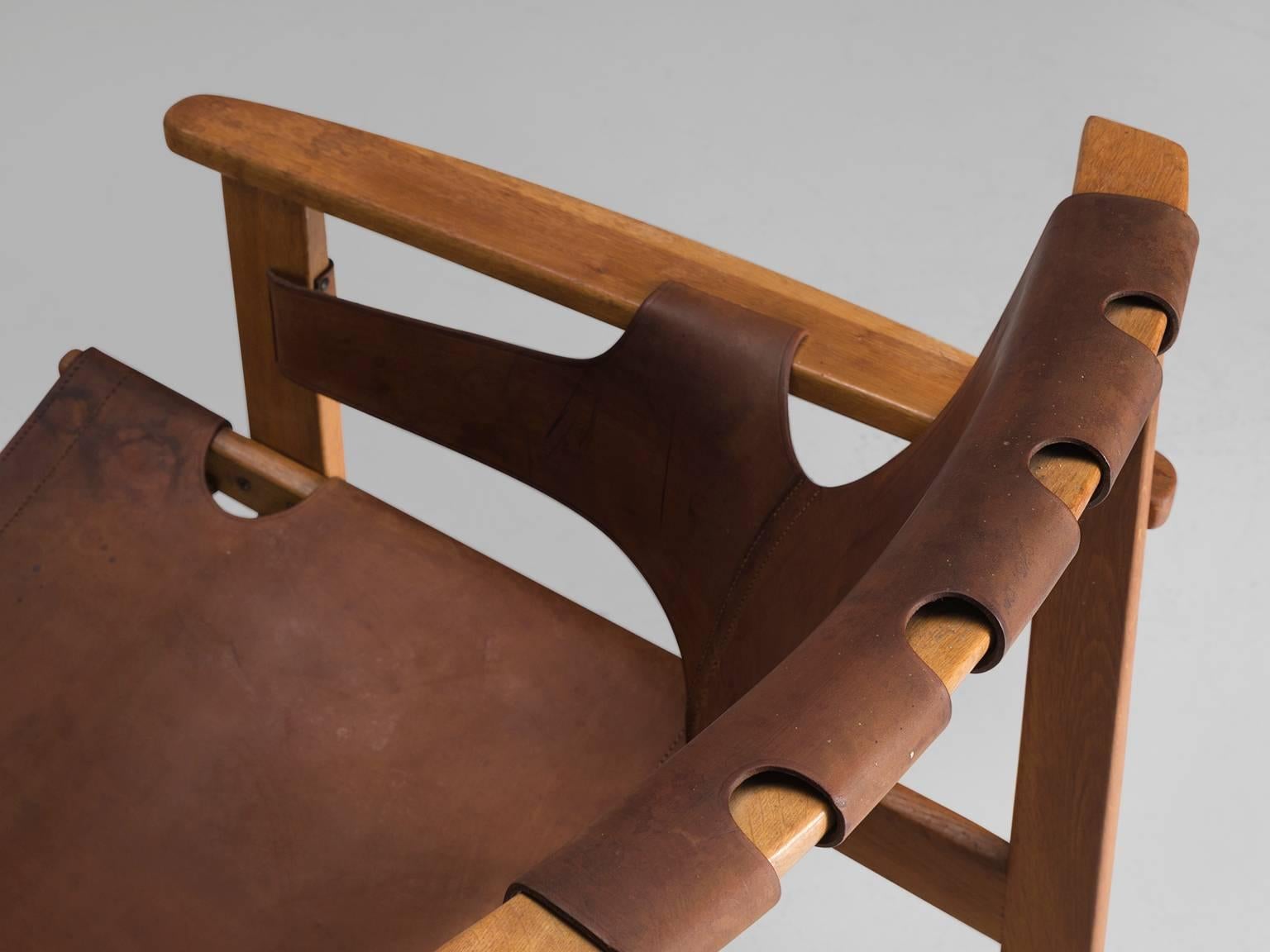 Mid-20th Century Carl Axel Acking Pair of 'Trienna' Chairs in Patinated Brown Leather