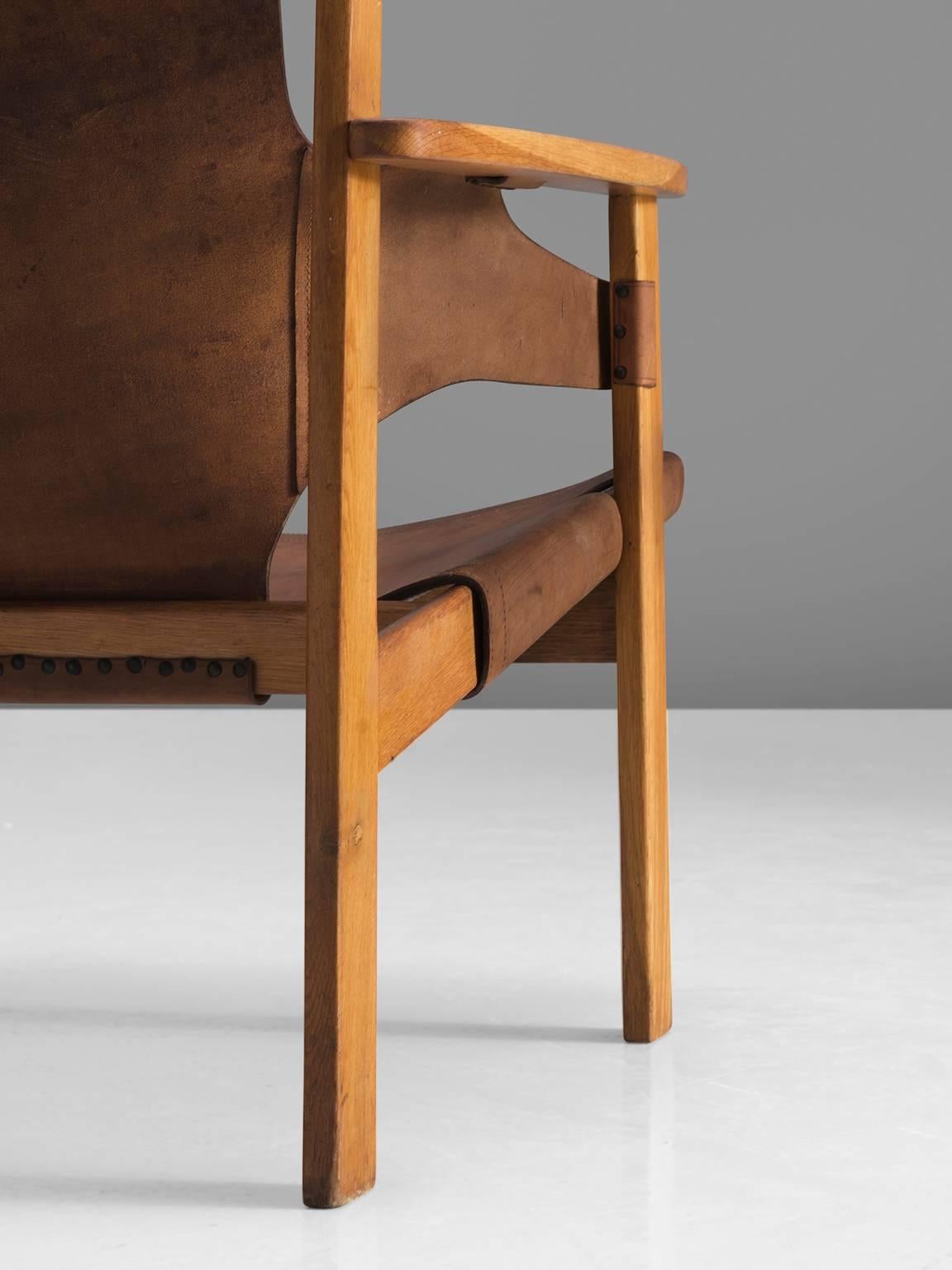 Carl Axel Acking Pair of 'Trienna' Chairs in Patinated Brown Leather 1
