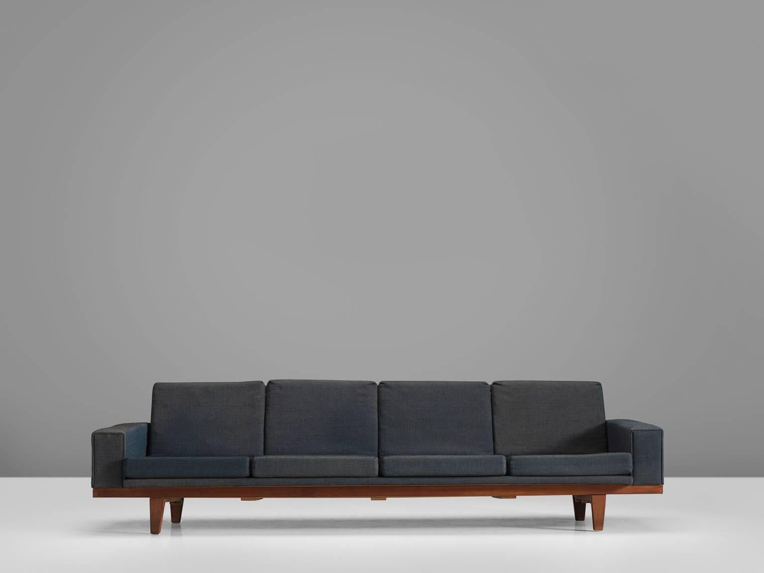 Scandinavian Modern Danish Four-Seat Sofa with Teak Frame