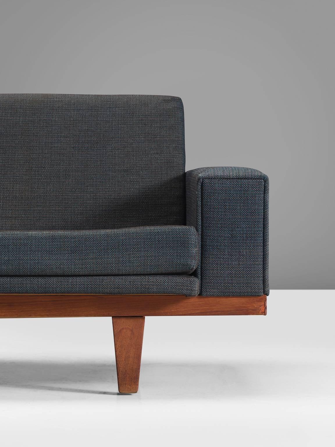 Fabric Danish Four-Seat Sofa with Teak Frame