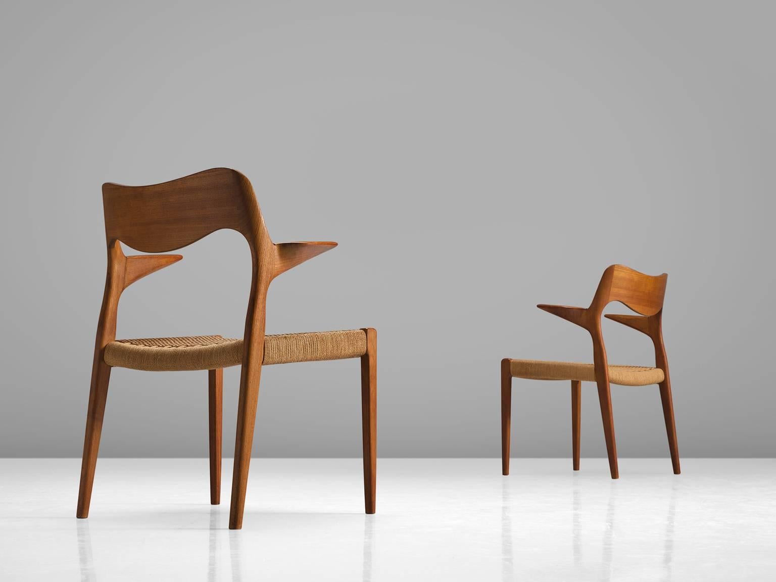 Niels O. Moller Set of Six Dining Chairs in Teak and Cane Upholstery In Good Condition In Waalwijk, NL