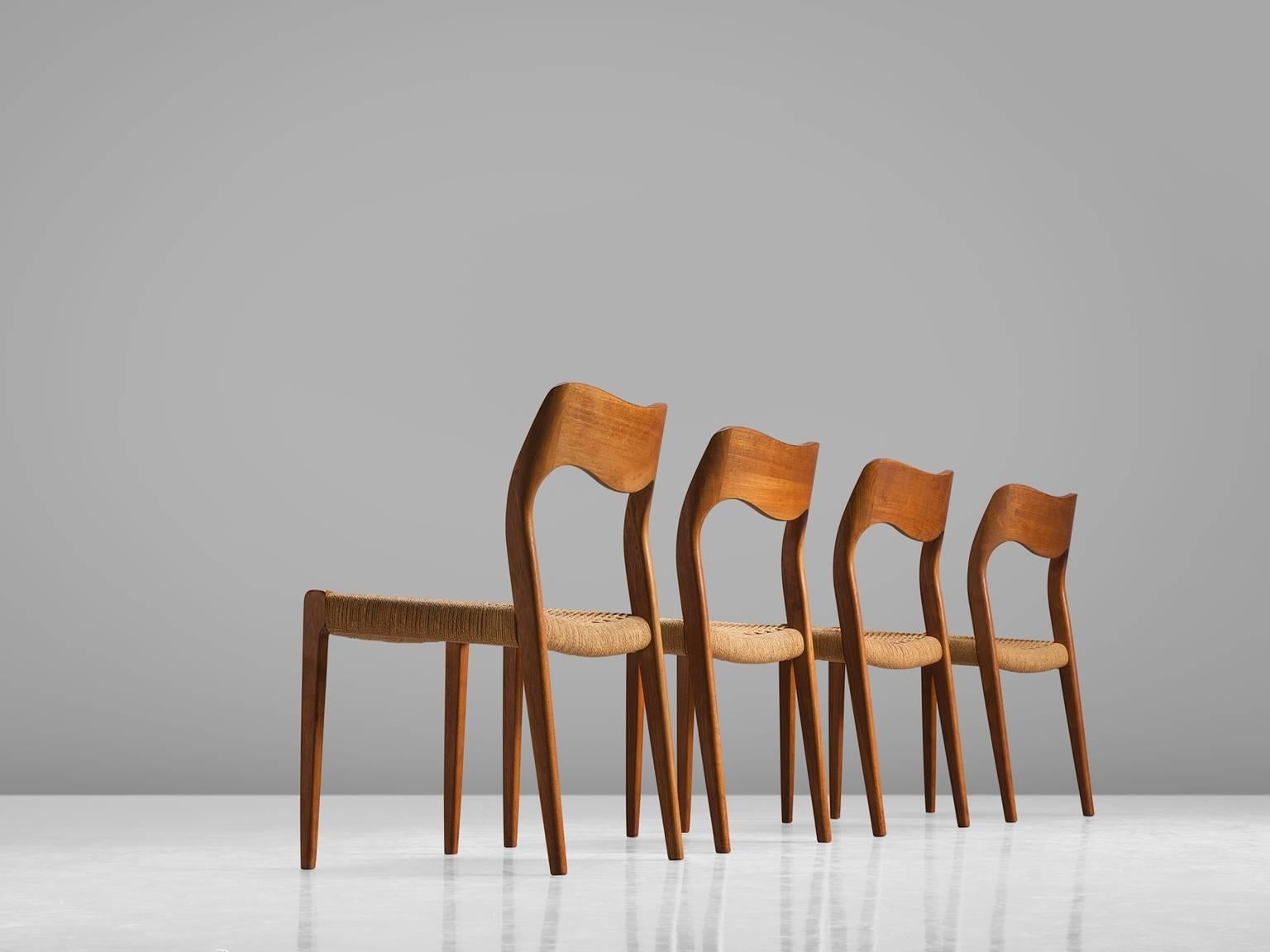 Danish Niels O. Moller Set of Six Dining Chairs in Teak and Cane Upholstery