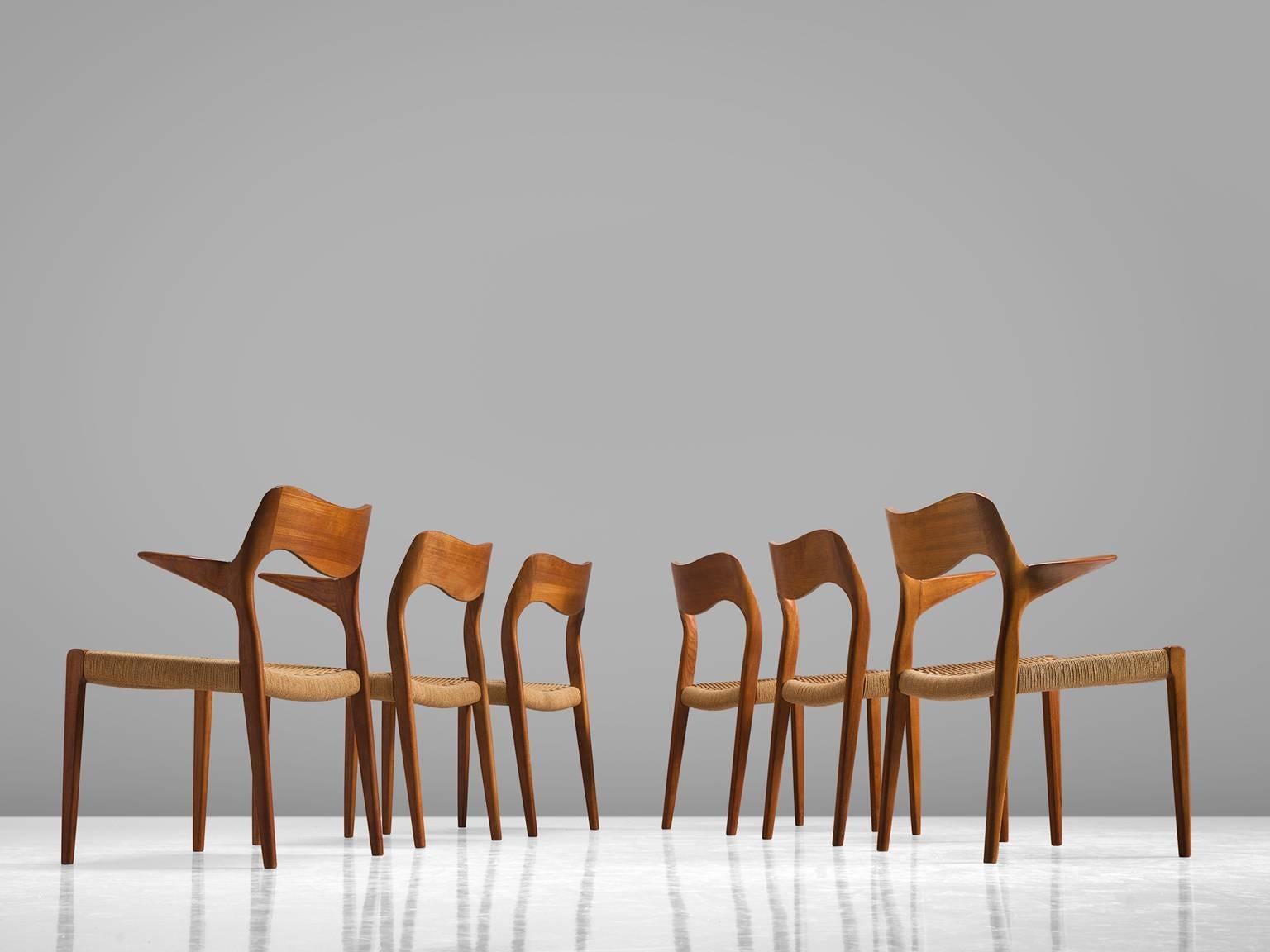 Scandinavian Modern Niels O. Moller Set of Six Dining Chairs in Teak and Cane Upholstery
