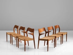 Niels O. Moller Set of Six Dining Chairs in Teak and Cane Upholstery