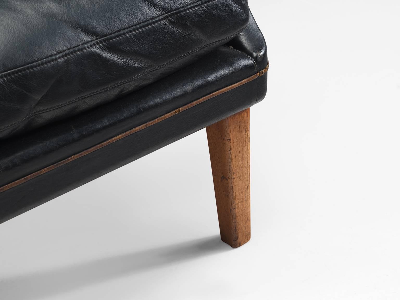 Arne Vodder Black Leather Sofa, 1950s In Good Condition In Waalwijk, NL