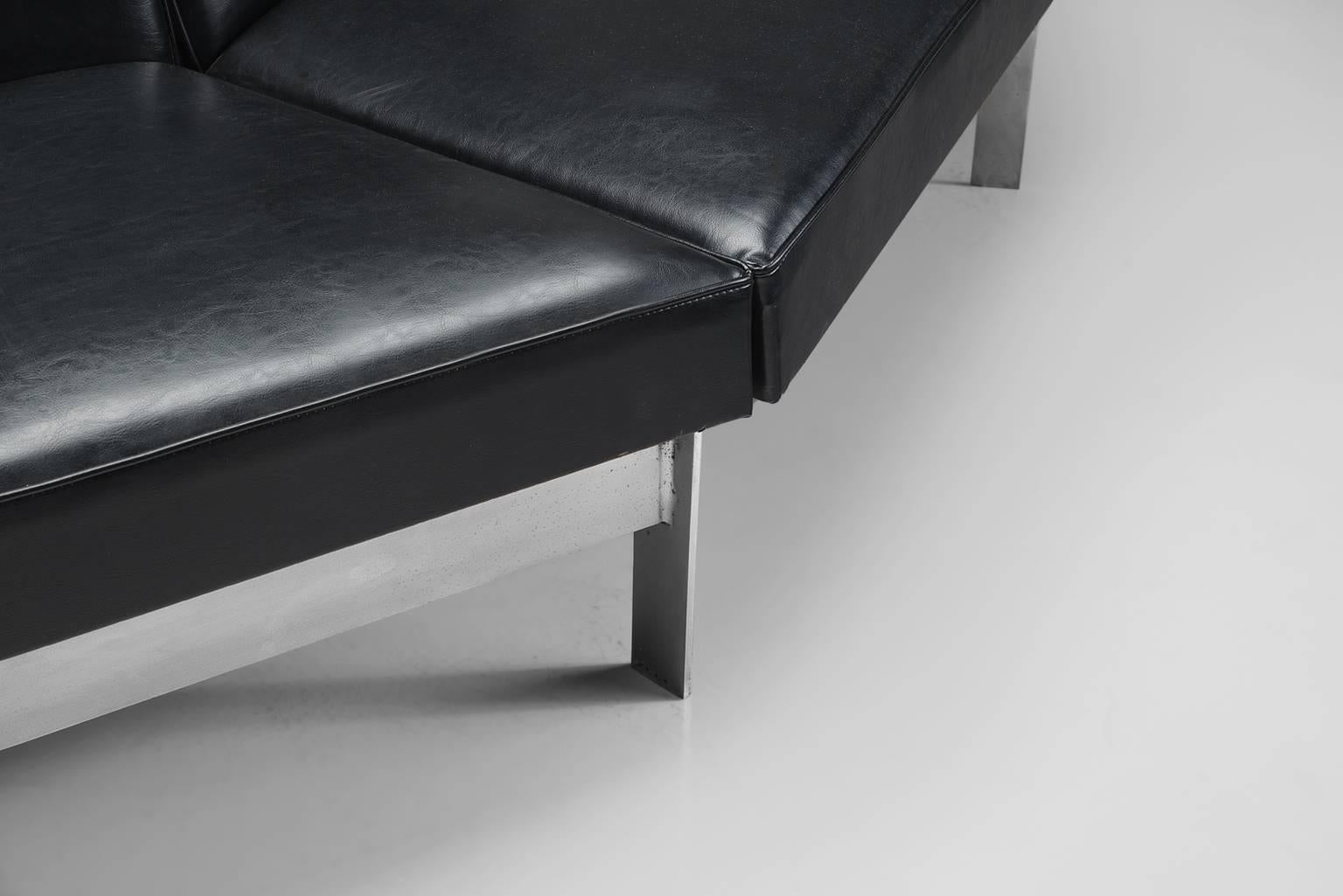 Metal Circular Black Leatherette and Steel Sofa