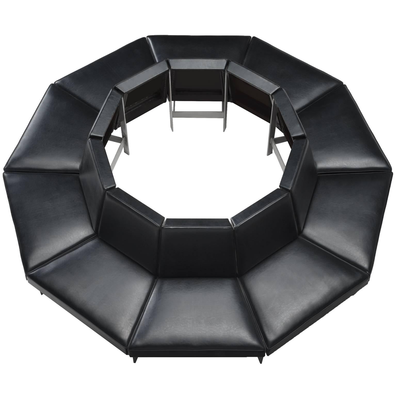 Circular Black Leatherette and Steel Sofa